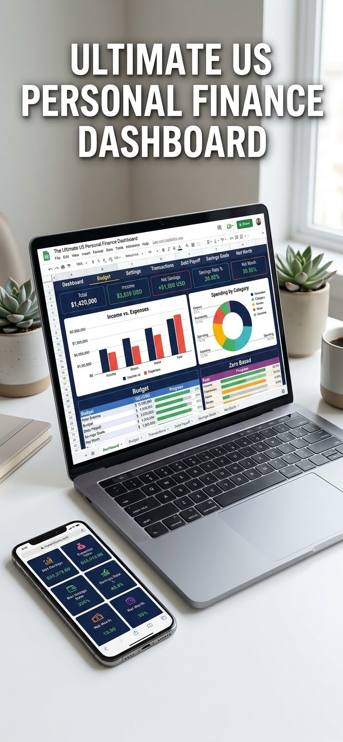 The Ultimate US Personal Finance & Budget Dashboard | Google Sheets Template, Debt Payoff Tracker &