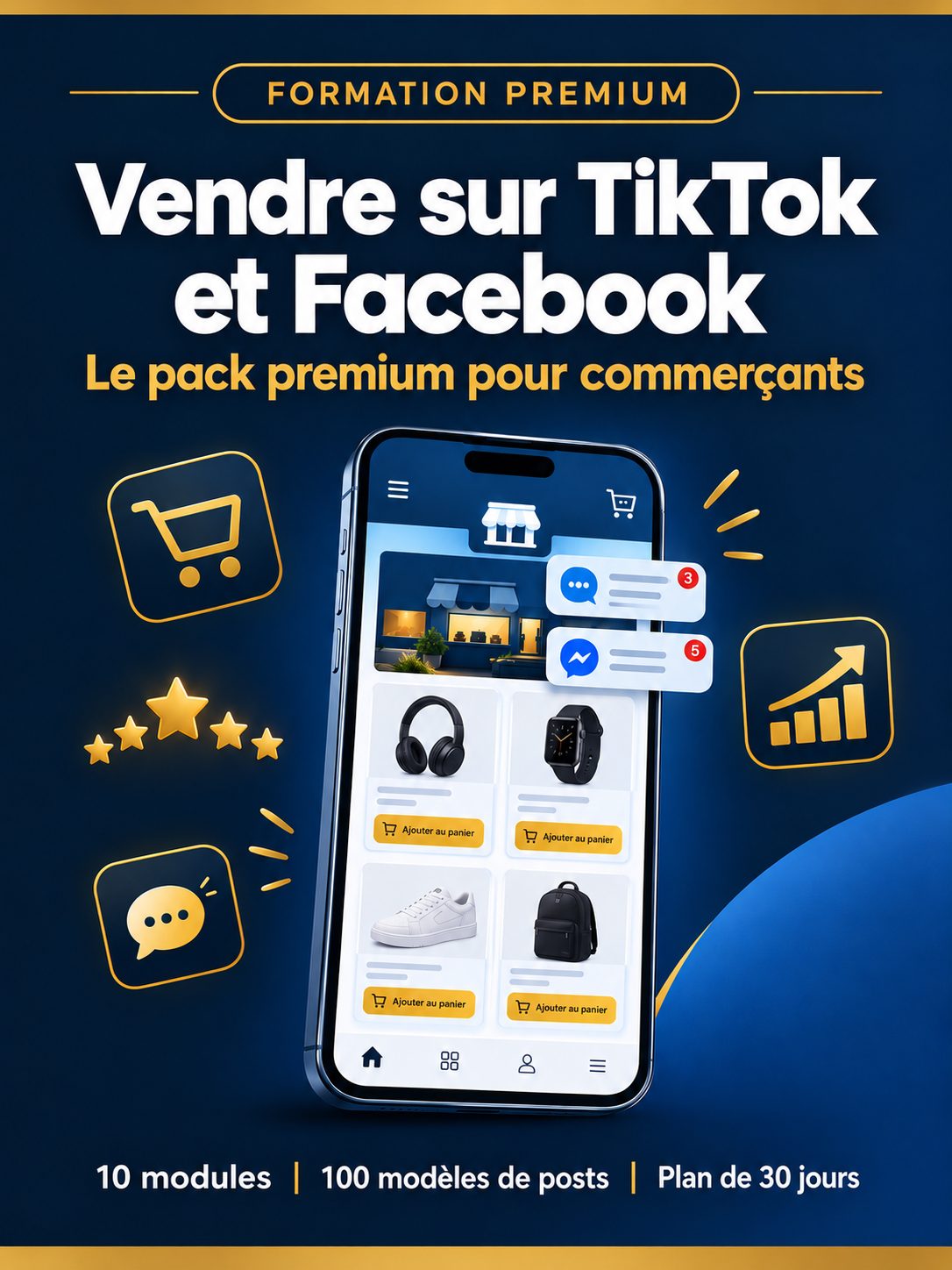 Formation pour vendre sur TikTok et Facebook : pack premium pour commerçants (PDF, 100 modèles)
